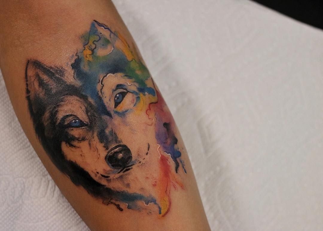 Wolf Watercolor Tattoo